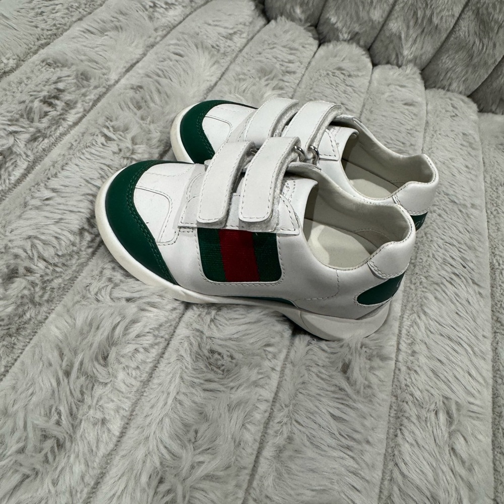 Kids White and Green Velcro Sneakers